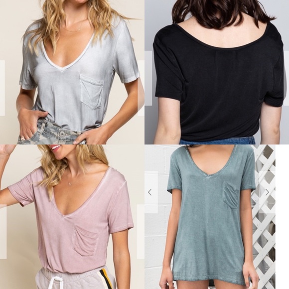 ✨NEW ✨ Washed Pink Deep V-Neck T - Picture 2 of 3